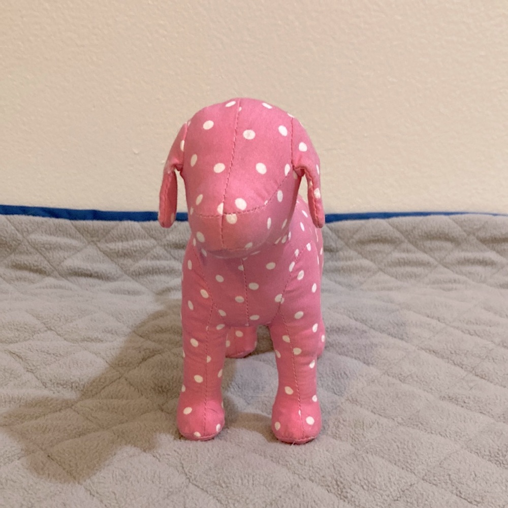 PINK, pink polka doted dog